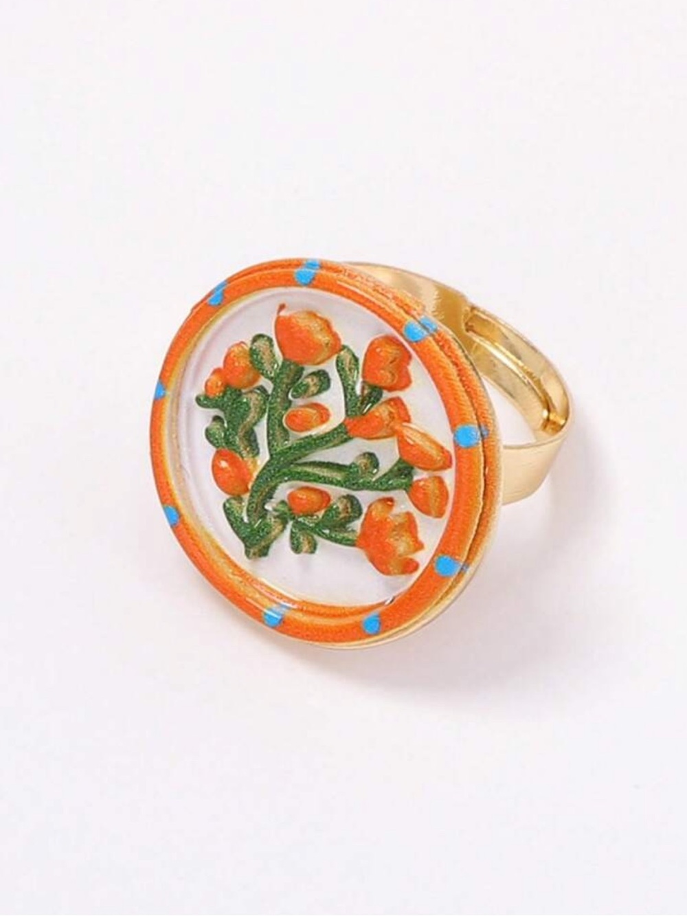 Orange Floral Enamel Ring S1429 - Picture 2 of 4